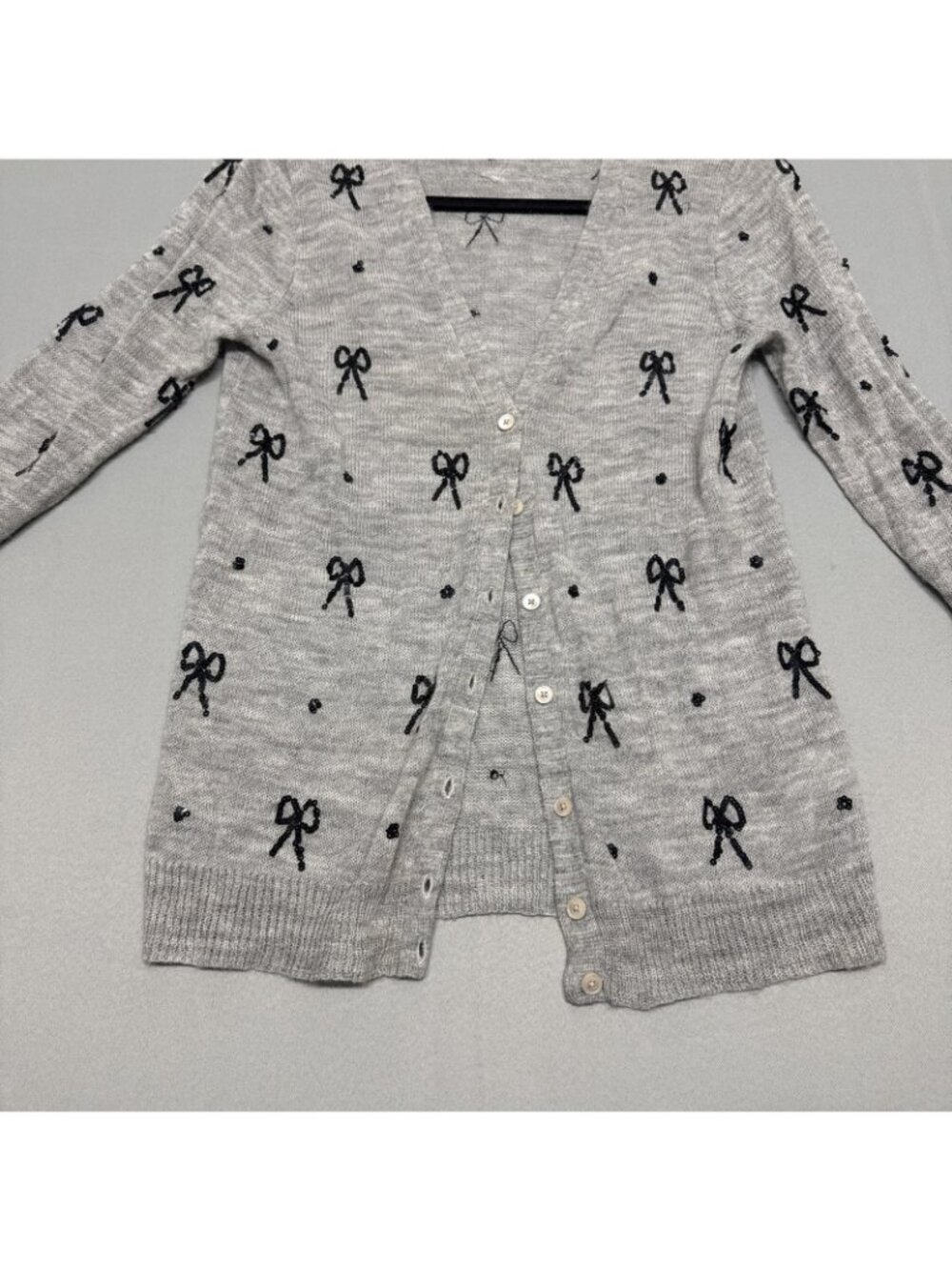 J. Crew Cardigan Italian-Spun Alpaca Blend Size M Sequin Bow Gray Sweater Knit - Picture 4 of 9